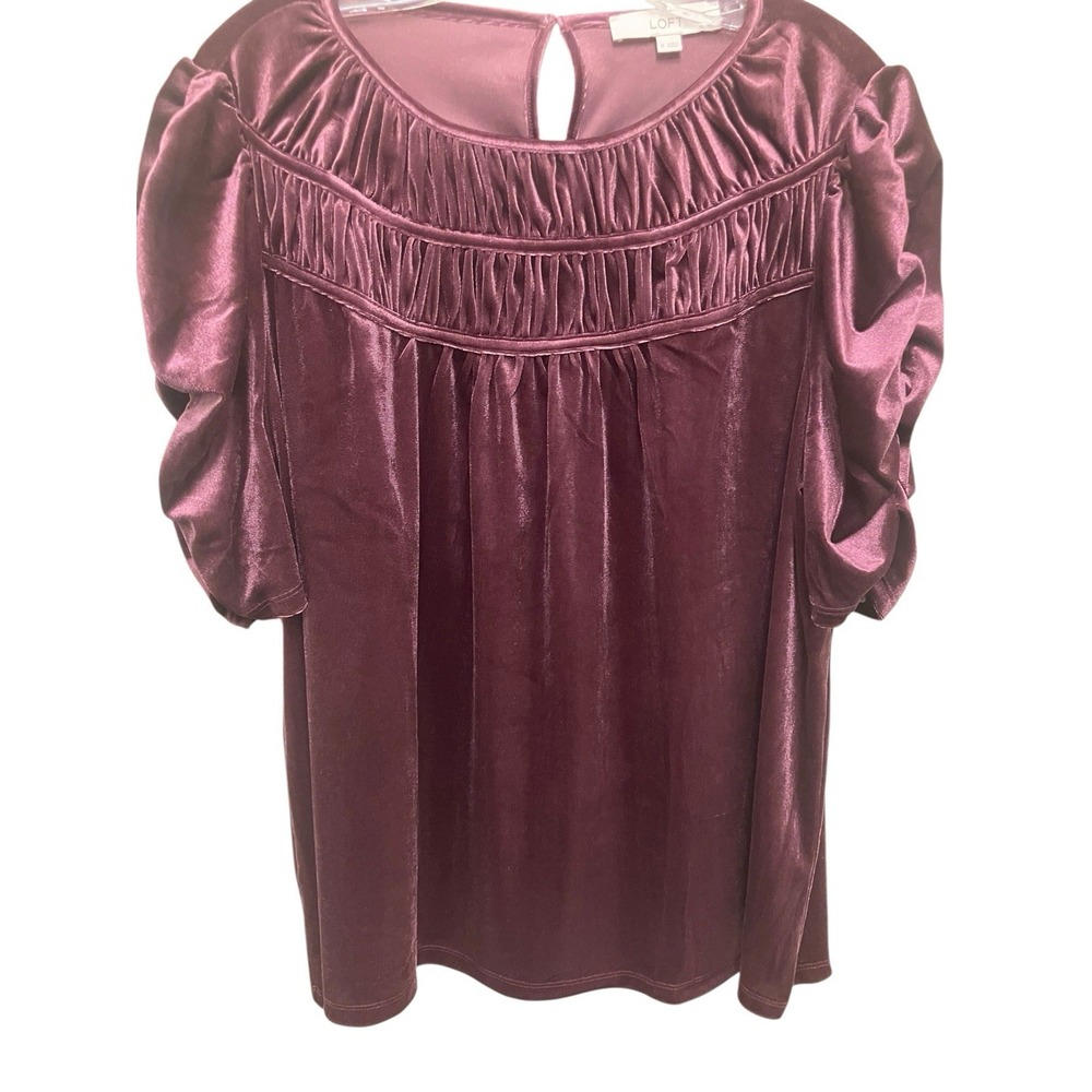Purple Soft Velveteen‎ Ruched Short Sleeve Renaissance Romantic Goth Loft Top XL